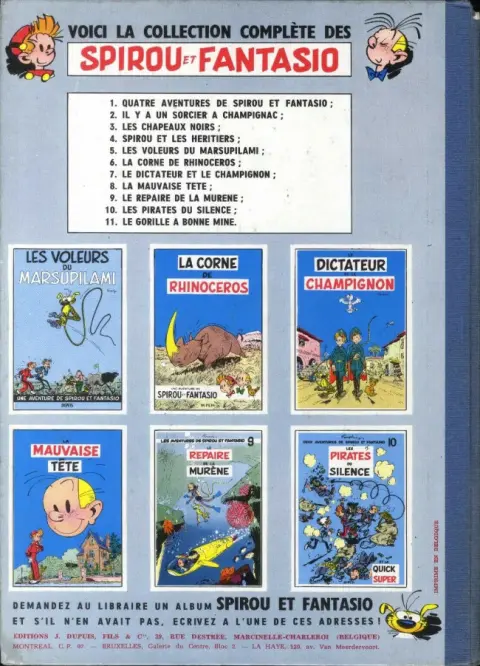 Verso de l'album Spirou et Fantasio Tome 11 Le gorille a bonne mine