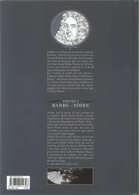 Verso de l'album Histoire des plus fameux pirates Tome 2 Barbe-Noire
