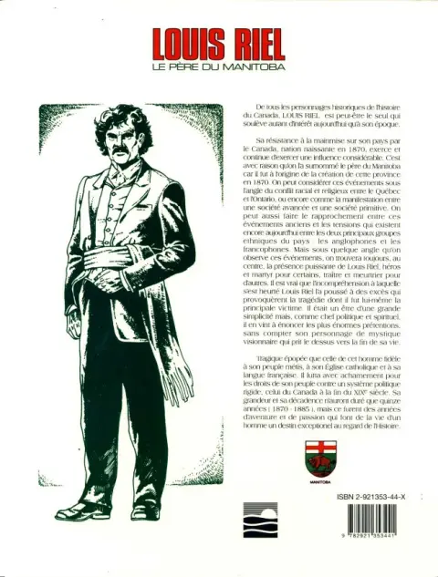 Verso de l'album Louis Riel Le père du Manitoba