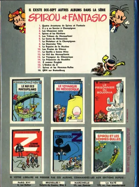 Verso de l'album Spirou et Fantasio Tome 18 QRN sur Bretzelburg