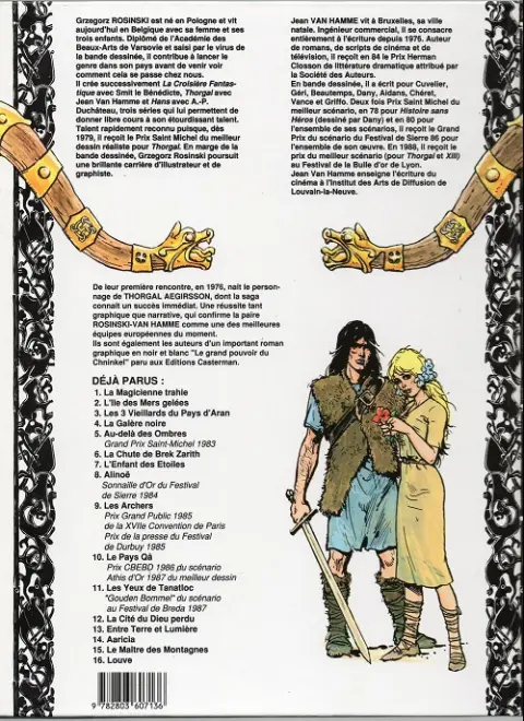 Verso de l'album Thorgal Tome 13 Entre terre et lumière