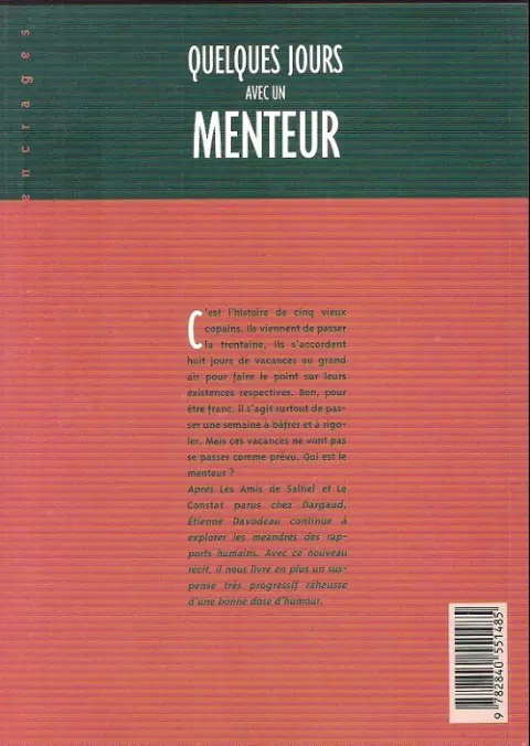 Verso de l'album Quelques jours avec un menteur