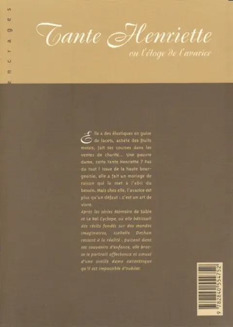 Verso de l'album Tante Henriette Tante Henriette ou l'éloge de l'avarice