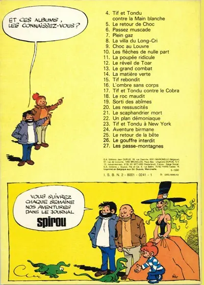 Verso de l'album Tif et Tondu Tome 11 La poupée ridicule
