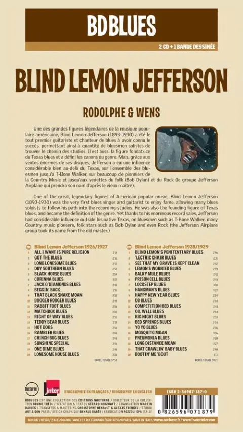 Verso de l'album BD Blues Tome 8 Blind Lemon Jefferson