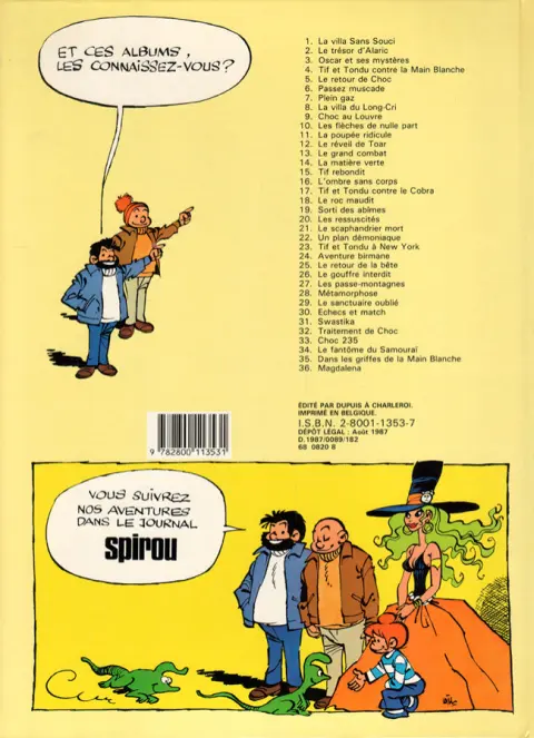 Verso de l'album Tif et Tondu Tome 11 La poupée ridicule