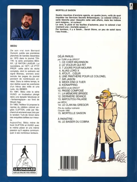 Verso de l'album Clifton Tome 15 Mortelle saison