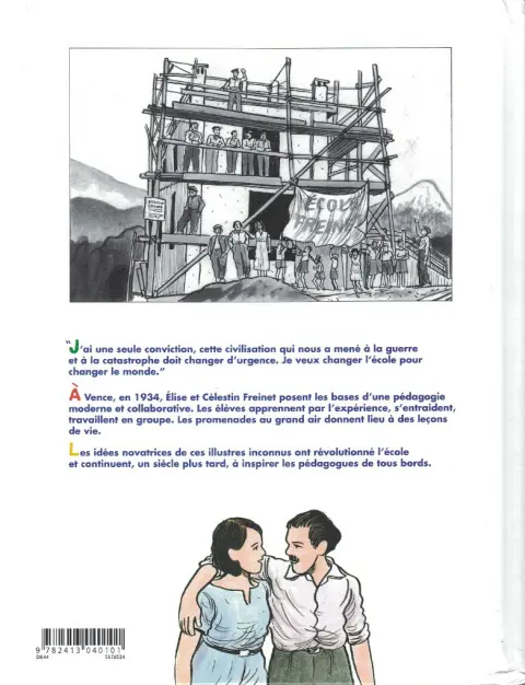 Verso de l'album Elise et Célestin Freinet L'éducation en liberté