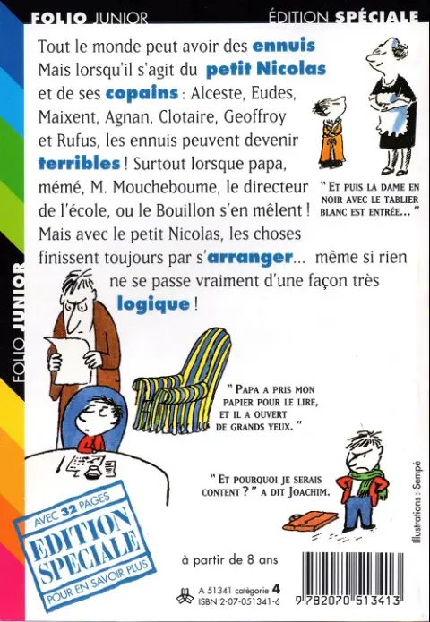 Verso de l'album Le Petit Nicolas Tome 5 Le petit Nicolas a des ennuis