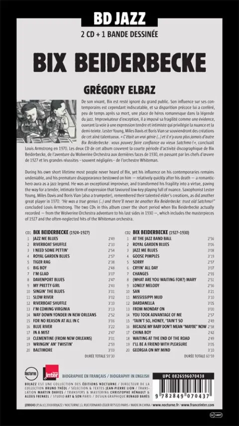Verso de l'album BD Jazz Bix Beiderbecke