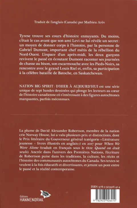 Verso de l'album Le rebelle : Gabriel Dumont