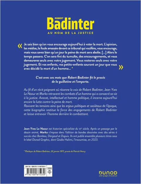 Verso de l'album Robert Badinter Au nom de la justice