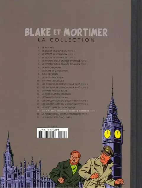 Verso de l'album Blake et Mortimer La Collection Tome 19 La Malédiction des trente deniers - Tome I - Le Manuscrit de Nicodemus