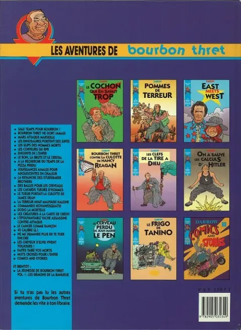 Verso de l'album Bourbon Thret Comics and stories