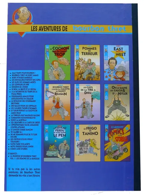 Verso de l'album Bourbon Thret Comics and stories